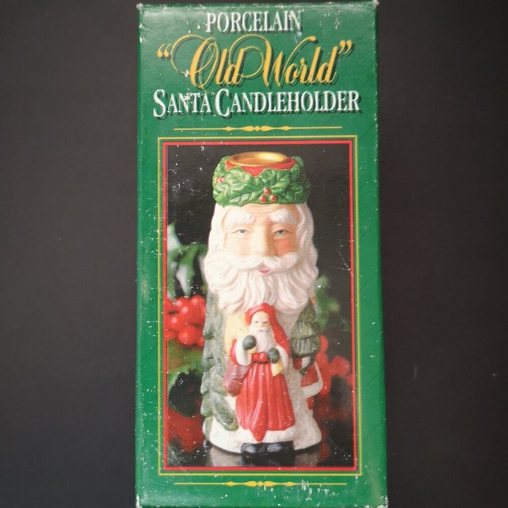 NIB Williams Sonoma Porcelain "Old World" Santa Candleholders Set of 2